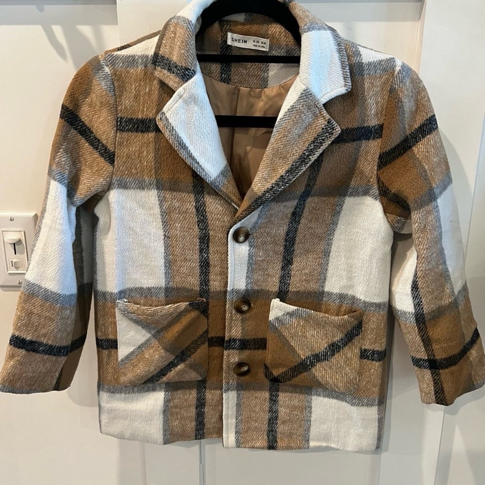 SHEIN Plaid Kids Blazer in Brown and White